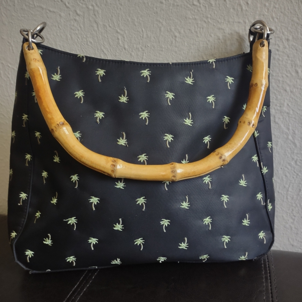 Sunny Hawaii Embroidered Palm Tree Bamboo Handled Summer Bag